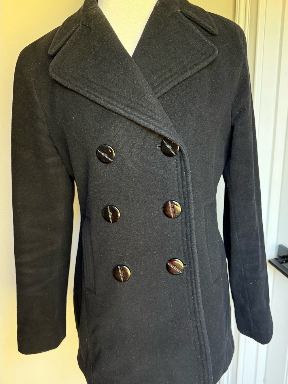 Kenneth Cole Reaction Black Double-Breasted Wool Peacoat